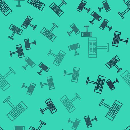 Black line Electric heater icon isolated seamless pattern on green background. Infrared floor heater with remote control. House climate control. Vector Illustrationのイラスト素材