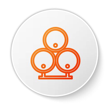 Orange line Wooden barrels icon isolated on white background. Alcohol barrel, drink container, wooden keg for beer, whiskey, wine. White circle button. Vector Illustrationのイラスト素材