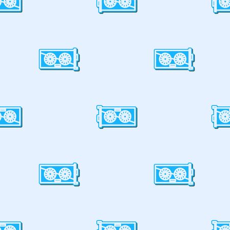Blue line Video graphic card icon isolated seamless pattern on grey background. Vector Illustrationのイラスト素材