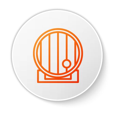 Orange line Wooden barrel icon isolated on white background. Alcohol barrel, drink container, wooden keg for beer, whiskey, wine. White circle button. Vector Illustrationのイラスト素材