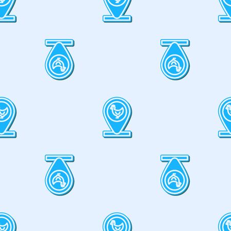 Blue line Chicken farm and location icon isolated seamless pattern on grey background. Vector Illustrationのイラスト素材