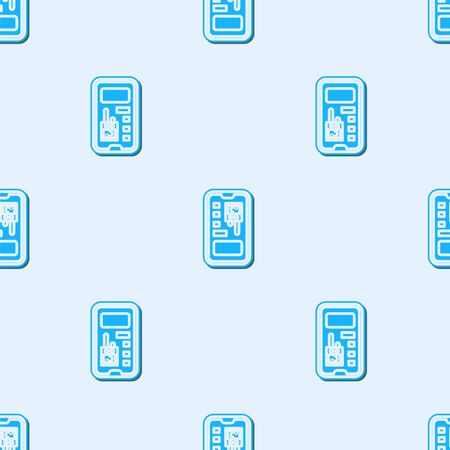Blue line Smart control farming system mobile application icon isolated seamless pattern on grey background. Vector Illustrationのイラスト素材