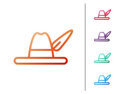 Red line Oktoberfest hat icon isolated on white background. Hunter hat with feather. German hat. Set color icons. Vector Illustrationのイラスト素材