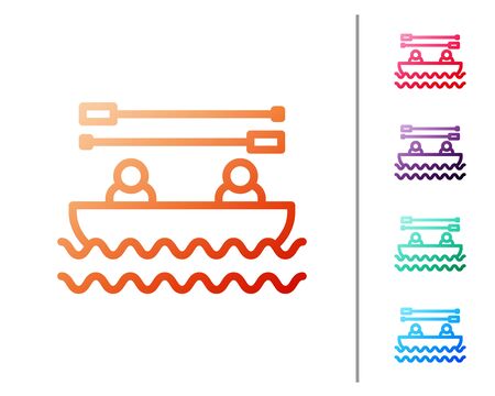 Red line Boat with oars and people icon isolated on white background. Water sports, extreme sports, holiday, vacation, team building. Set color icons. Vector Illustrationのイラスト素材