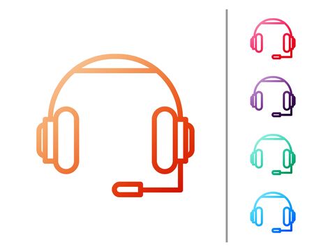 Red line Headphones icon isolated on white background. Earphones. Concept for listening to music, service, communication and operator. Set color icons. Vector Illustrationのイラスト素材