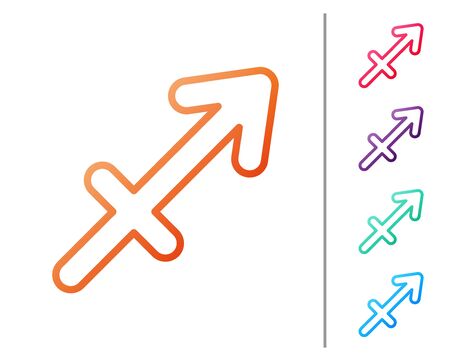 Red line Sagittarius zodiac sign icon isolated on white background. Astrological horoscope collection. Set color icons. Vector Illustrationのイラスト素材