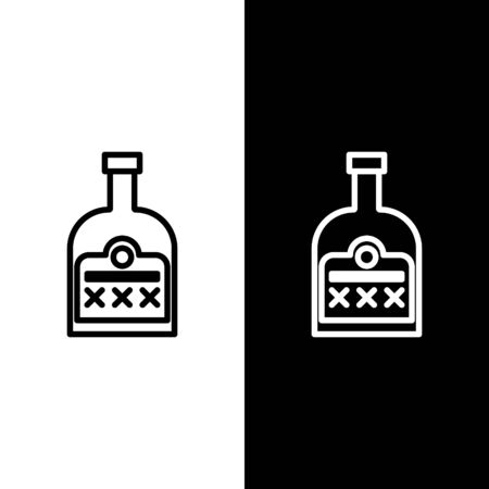 Set line Alcohol drink Rum bottle icon isolated on black and white background. Vector Illustrationのイラスト素材