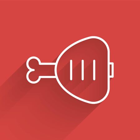 White line Chicken leg icon isolated with long shadow. Chicken drumstick. Vector Illustrationのイラスト素材