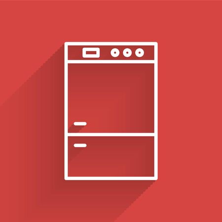 White line Refrigerator icon isolated with long shadow. Fridge freezer refrigerator. Household tech and appliances. Vector Illustrationのイラスト素材