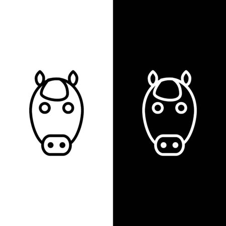 Set line Horse zodiac sign icon isolated on black and white background. Astrological horoscope collection. Vector Illustrationのイラスト素材