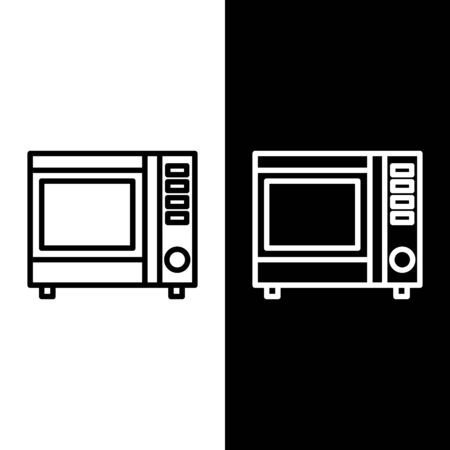 Set line Microwave oven icon isolated on black and white background. Home appliances icon. Vector Illustrationのイラスト素材