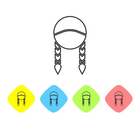 Grey line Braid icon isolated on white background. Set icons in color rhombus buttons. Vector Illustrationのイラスト素材