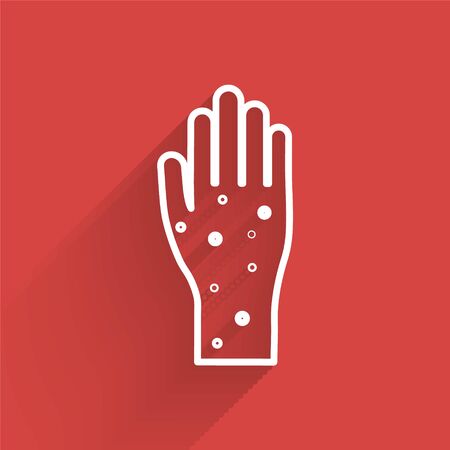 White line Hand with psoriasis or eczema icon isolated with long shadow. Concept of human skin response to allergen or chronic body problem. Vector Illustrationのイラスト素材