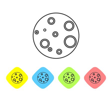 Grey line Moon icon isolated on white background. Set icons in color rhombus buttons. Vector Illustrationのイラスト素材
