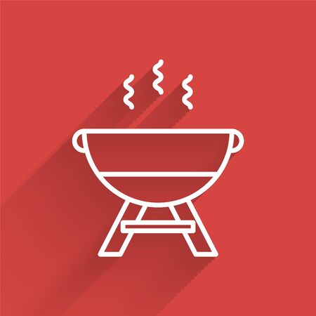 White line Barbecue grill icon isolated with long shadow. BBQ grill party. Vector Illustrationのイラスト素材