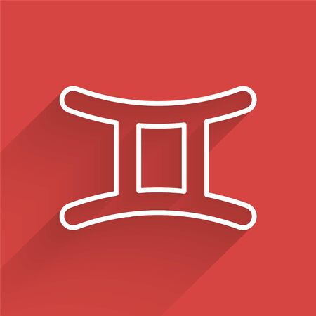 White line Gemini zodiac sign icon isolated with long shadow. Astrological horoscope collection. Vector Illustrationのイラスト素材