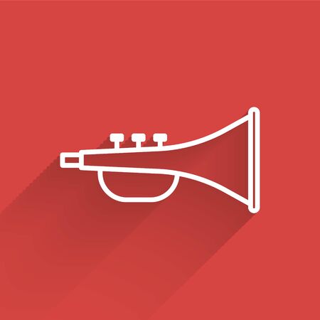 White line Musical instrument trumpet icon isolated with long shadow. Vector Illustrationのイラスト素材