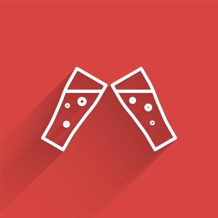 White line Glass of beer icon isolated with long shadow. Vector Illustrationのイラスト素材