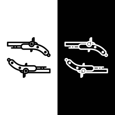 Set line Vintage pistols icon isolated on black and white background. Ancient weapon. Vector Illustrationのイラスト素材