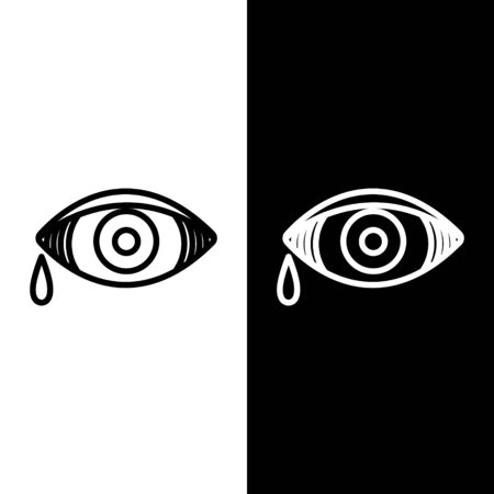 Set line Reddish eye due to viral, bacterial or allergic conjunctivitis icon isolated on black and white background. Vector Illustrationのイラスト素材