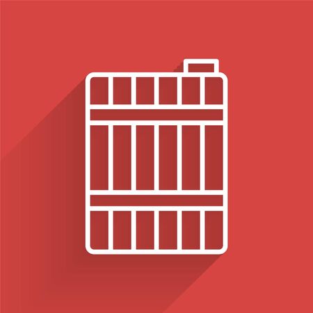 White line Wooden barrel icon isolated with long shadow. Alcohol barrel, drink container, wooden keg for beer, whiskey, wine. Vector Illustrationのイラスト素材