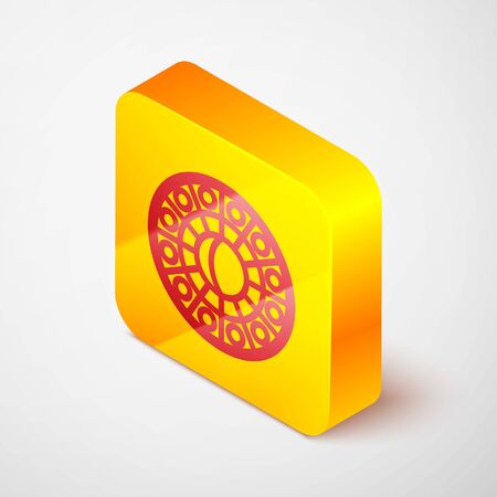 Isometric line Astrology horoscope circle with zodiac icon isolated on grey background. Yellow square button. Vector Illustrationのイラスト素材