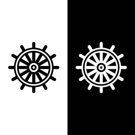 Set line Ship steering wheel icon isolated on black and white background. Vector Illustrationのイラスト素材