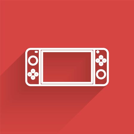 White line Portable video game console icon isolated with long shadow. Gamepad sign. Gaming concept. Vector Illustrationのイラスト素材