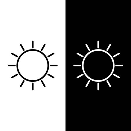 Set line Sun icon isolated on black and white background. Vector Illustrationのイラスト素材