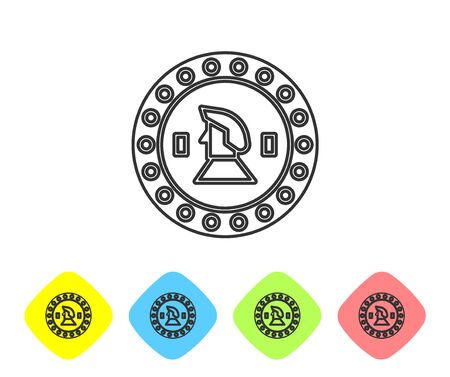 Grey line Pirate coin icon isolated on white background. Set icons in color rhombus buttons. Vector Illustrationのイラスト素材