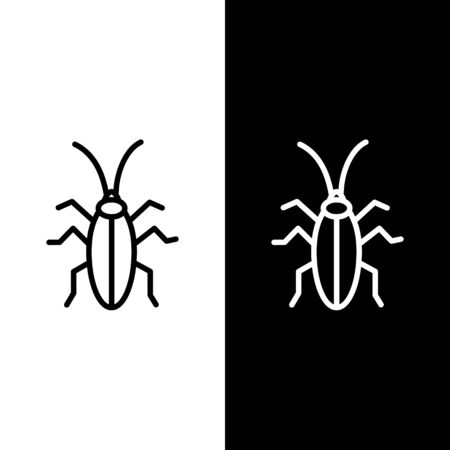 Set line Cockroach icon isolated on black and white background. Vector Illustrationのイラスト素材