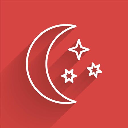 White line Moon and stars icon isolated with long shadow. Vector Illustrationのイラスト素材