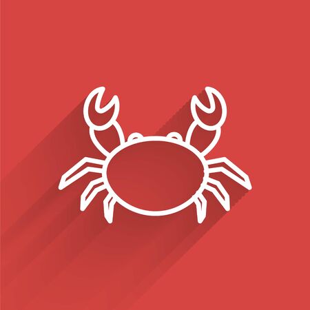 White line Crab icon isolated with long shadow. Vector Illustrationのイラスト素材
