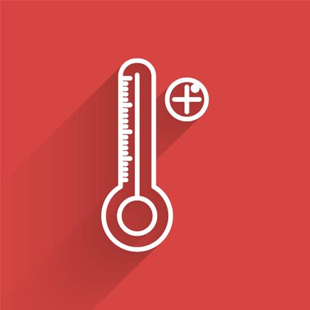 White line Medical digital thermometer for medical examination icon isolated with long shadow. Vector Illustrationのイラスト素材