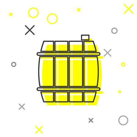 Grey line Wooden barrel icon isolated on white background. Alcohol barrel, drink container, wooden keg for beer, whiskey, wine. Vector Illustrationのイラスト素材