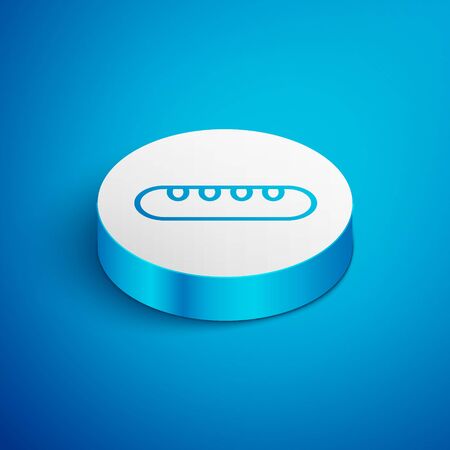 Isometric line French baguette bread icon isolated on blue background. White circle button. Vector Illustrationのイラスト素材