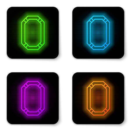 Glowing neon line Poker table icon isolated on white background. Black square button. Vector Illustrationのイラスト素材
