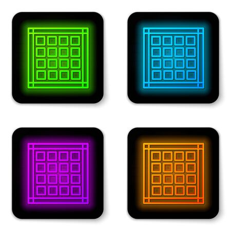 Glowing neon line Checkered napkin icon isolated on white background. Black square button. Vector Illustrationのイラスト素材