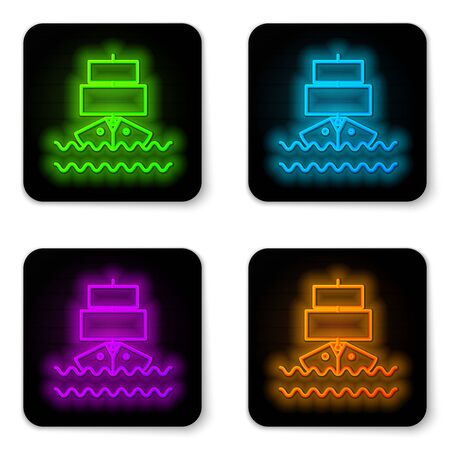 Glowing neon line Ship icon isolated on white background. Black square button. Vector Illustrationのイラスト素材