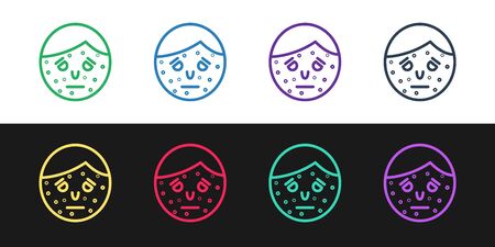 Set line Face with psoriasis or eczema icon isolated on black and white background. Concept of human skin response to allergen or chronic body problem. Vector Illustrationのイラスト素材