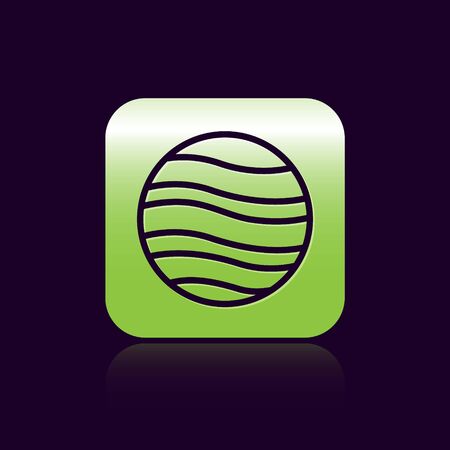 Black line Planet Jupiter icon isolated on black background. Green square button. Vector Illustrationのイラスト素材