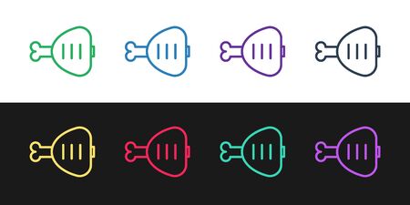 Set line Chicken leg icon isolated on black and white background. Chicken drumstick. Vector Illustrationのイラスト素材