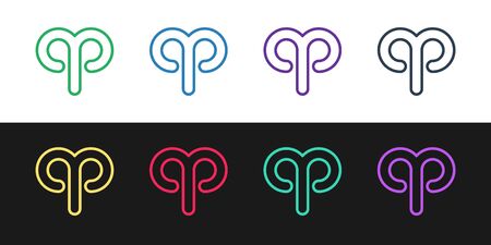 Set line Aries zodiac sign icon isolated on black and white background. Astrological horoscope collection. Vector Illustrationのイラスト素材