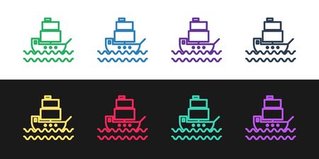 Set line Ship icon isolated on black and white background. Vector Illustrationのイラスト素材