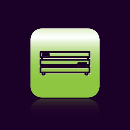 Black line Video game console icon isolated on black background. Green square button. Vector Illustrationのイラスト素材