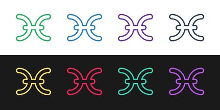 Set line Pisces zodiac sign icon isolated on black and white background. Astrological horoscope collection. Vector Illustrationのイラスト素材