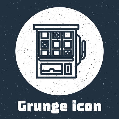 Grunge line Slot machine icon isolated on grey background. Monochrome vintage drawing. Vector Illustrationのイラスト素材