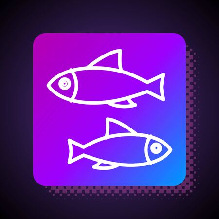 White line Fish icon isolated on black background. Square color button. Vector Illustrationのイラスト素材