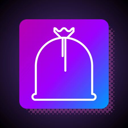 White line Pirate sack icon isolated on black background. Square color button. Vector Illustrationのイラスト素材