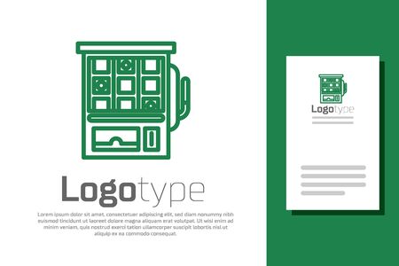 Green line Slot machine icon isolated on white background.のイラスト素材